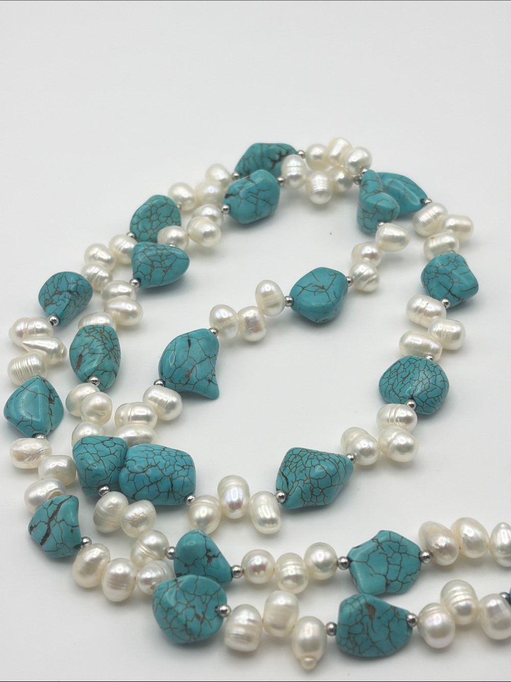 Genuine Freshwater Pearl, Faux Turquoise Necklace - Picture 5 of 5